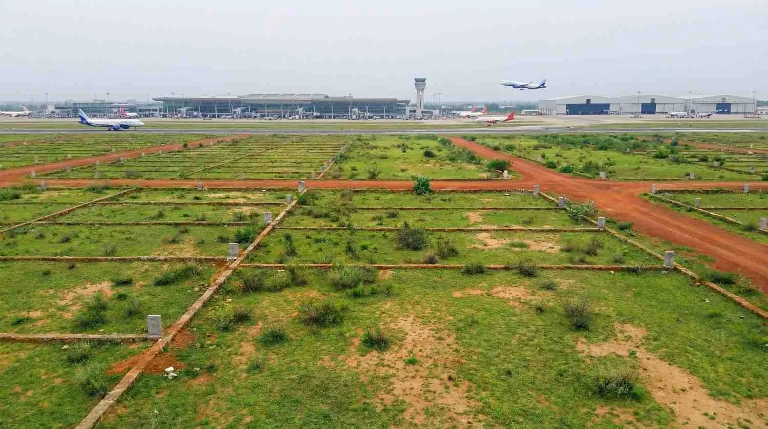 Open plots in Bhogapuram – aerial view of CRDA approved residential layout near Vizag airport