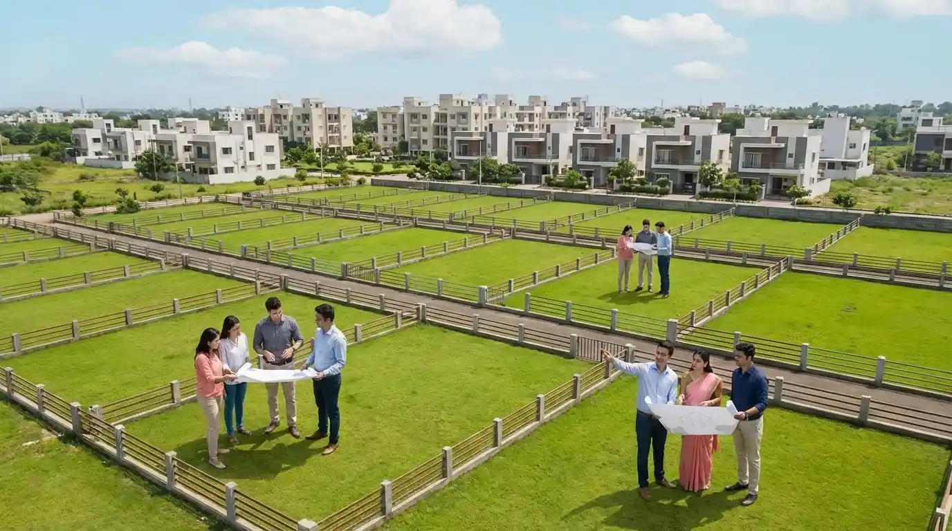 Residential villa plots for sale in Gollapudi with landscaped gardens
