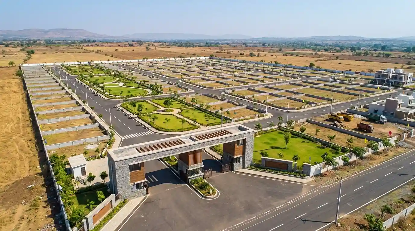 Open plots in Tadikonda – aerial view of CRDA approved residential layout near Amaravati