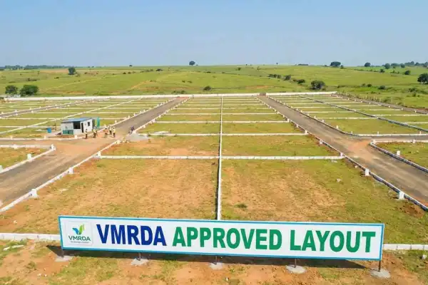 Open plots in Vizag – aerial view of VMRDA approved residential layout